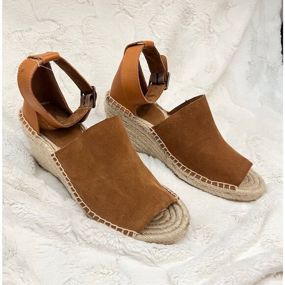 NEW GAP Espadrille Wedges Shoes Sandals Brown Suede Wedge Ankle Strap Open Toe - Picture 1 of 10